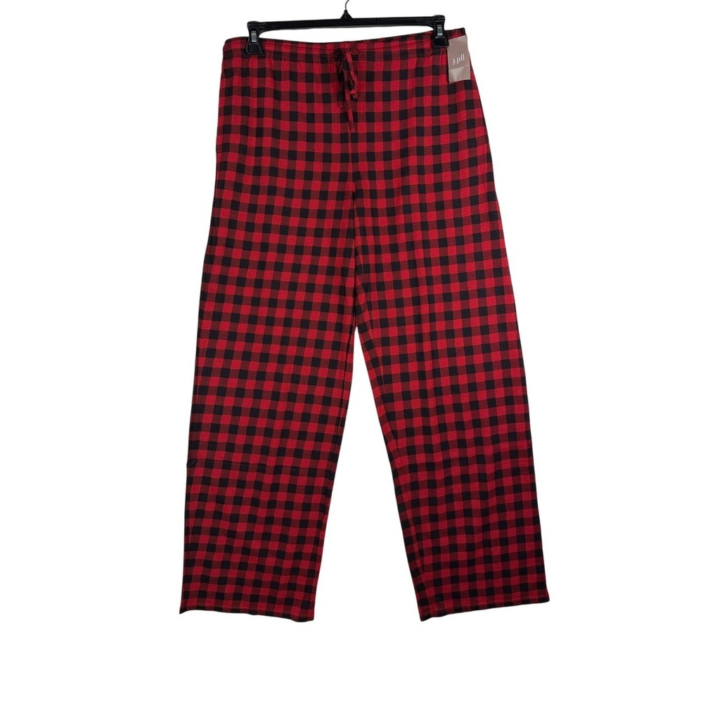 J.Jill Sleep Ultrasoft Full-Leg Pants Medium Red Black Buffalo Plaid 206961‎ NWT